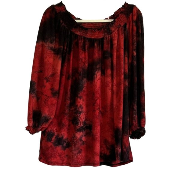Cato Woman Re Black Floral Blouse 26/28 Artsy Plus Size Flowy Valentines Day - Picture 1 of 8